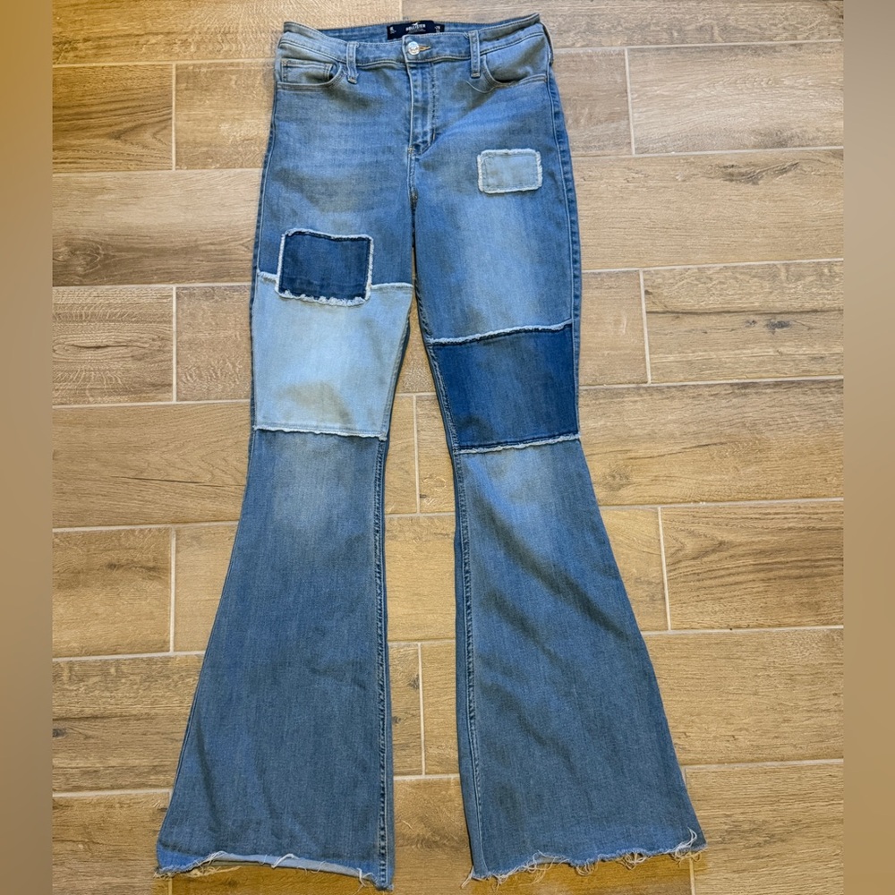 Hollister High Rise Vintage Flare Patchwork Jeans Sz 9 Long